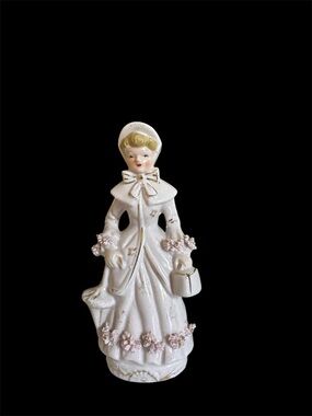 Vintage Porcelain Victorian Lady Figurine in White and Pink Japan